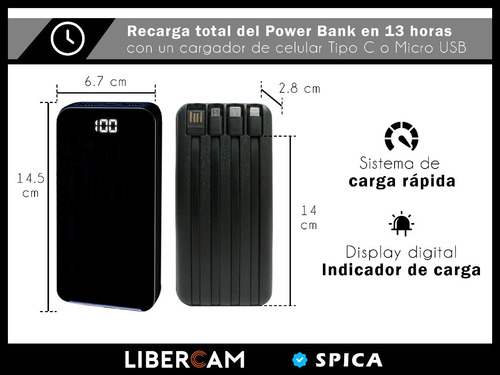 Imagen 2 de 6 de Power Bank Cargador Portatil 20000mah Spica Sw-400 Bateria