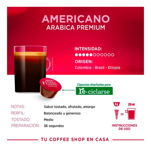 Cápsulas De Café Dolce Gusto Americano Con 64 Unidades