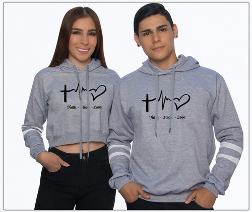 Buzo Buso Saco Hoodies Gris Jaspe Pareja Corazon Electrico