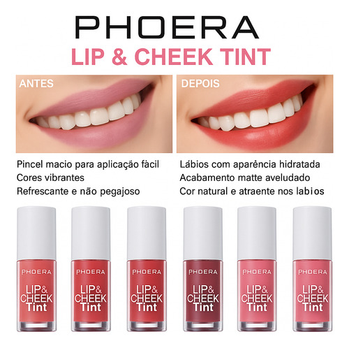 Lip Tint Lábios E Bochechas Matte A Prova D'água Phoera