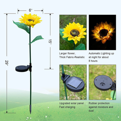 A 4pcs Luz Solar Girasol Césped Jardín Piso Farola