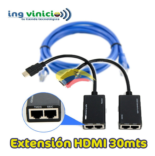 Extension Hdmi Por Cable Utp Cat6 2 Rj45 Video Monitor Dvr