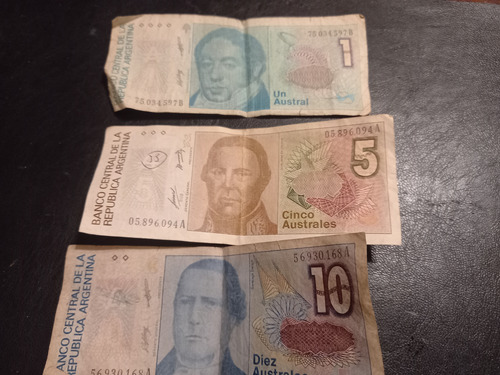 3 Billetes De 1 -5 Y 10 Australes Circulados Buen Estado