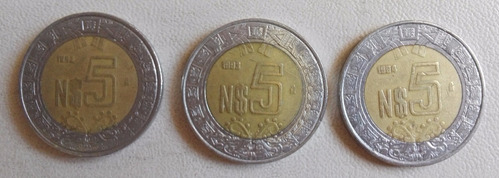 Jgo 3 Monedas Cinco Nuevos Pesos 1992 1993 1994
