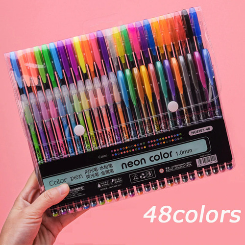 Kit 48 Caneta Cores Glitter Canetinha Escola