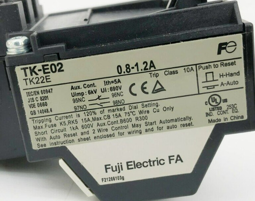 New Fuji Electric Tk-e02-120 Thermal Overload Relay 0.8- Bbt