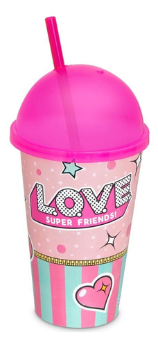 Copo Sorvete Decorado Infantil 550ml Plástico Tampa E Canudo Cor Love