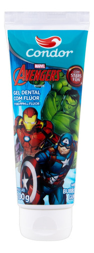 Pasta de dentes infantil Condor Avengers Bubble Gum  em gel  sem glúten 100 g