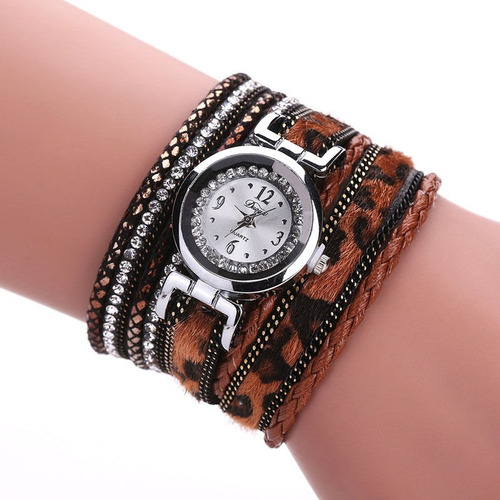 Relógio Pulseira Feminino Leopardo Importado  Couro Ecológic