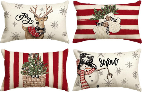 Fundas De Almohada Rojas Muñeco De Nieve Y Reno, Rojo ...