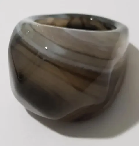 Anillo En Piedra Agata Gris Botswana Facetado Talle 19