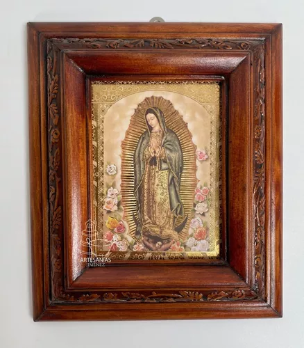 Cuadro Virgen De Guadalupe Replica 42x30 Cm Nogal Rosas