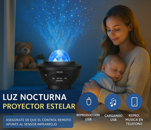 Lámpara Proyector Galaxia Luz Nocturna Bluetooth Cielo Negro