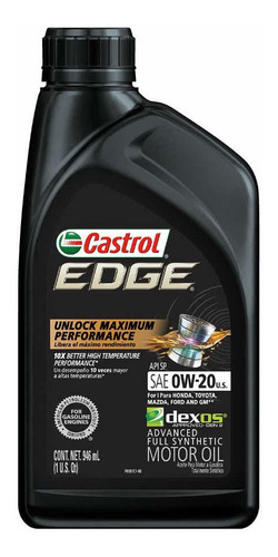 Aceite Castrol Edge 0w-20 Sintetico. Pote De 946ml/1 Qt.