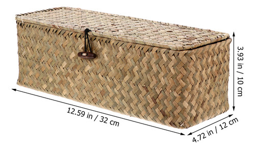 Cesta De Almacenamiento Rectangular De Ratán Tejida Con Tapa