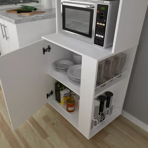 Mueble Microondas Estantes Cocina Vajillero Blanco Melamina