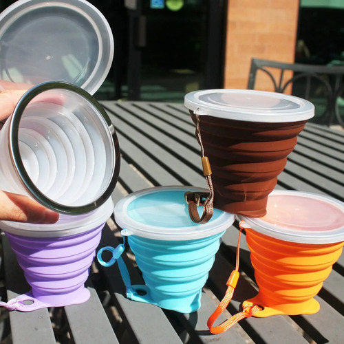 100 Taza Vaso Silicona Plegable Tapa Y Correa Portátil 270ml