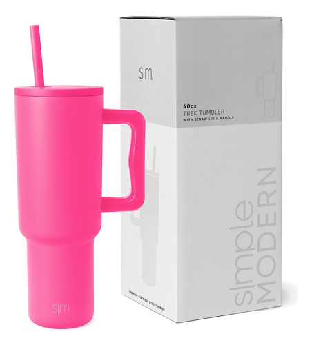 Termo Rosa Simple Modern Con Popote De Acero Inoxidable