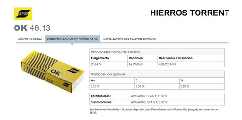 Imagen 4 de 7 de Electrodo Esab Ok 2,5 Mm X Caja 20 Kg 13a Punta Azul