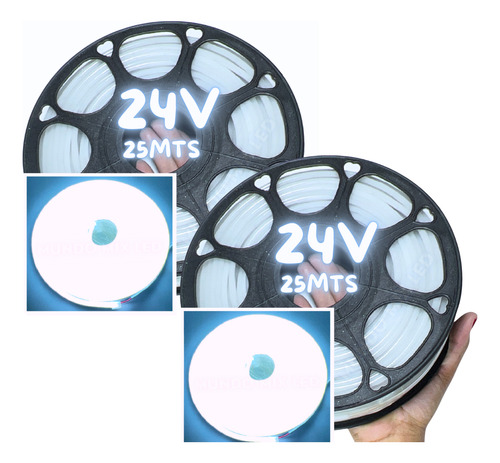 50mts Neon Led 24v Fita Flex Rolos 25mt Ip67 6x12mm 24volts