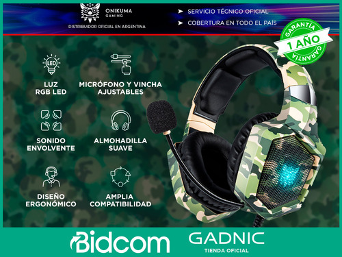 Auriculares Gamer Onikuma Con Micrófono Y Luz Rgb Led Pc