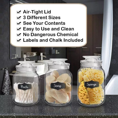 KooK Tarros de cocina de vidrio, recipientes de almacenamiento de alimentos  y galletas para despensa, recipientes de boticario de baño, aptos para