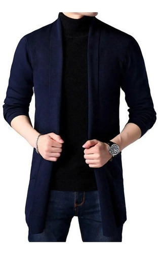 Chaqueta Casual Largo Abierto Para Hombre Saco Sueter [u]