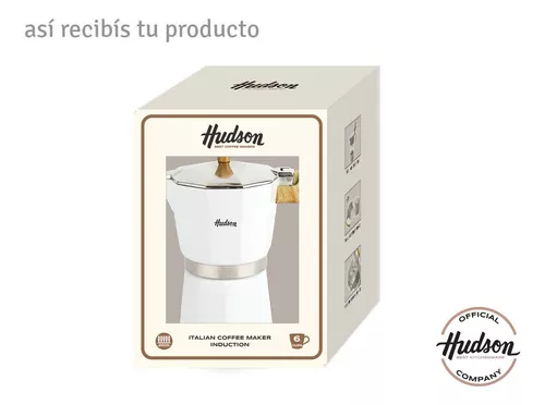 HUDSON Cafetera Esmaltada Blanca Italiana Inducción 6 Tazas