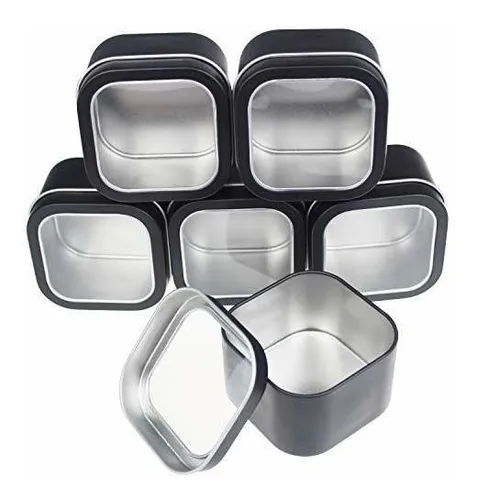 6-pack 8oz Empty Square Metal Tins With Clear Window For Can