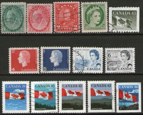Canadá Lote De 14 Sellos Usados Reyes-banderas 1898-1998 