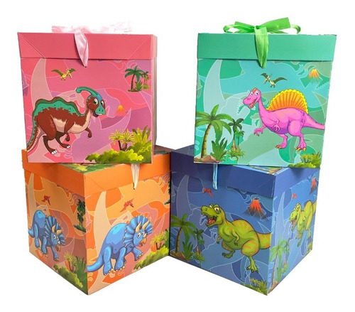 Pack 12 Cajas De Regalo Sorpresa Plegable 22cm Dinosaurio