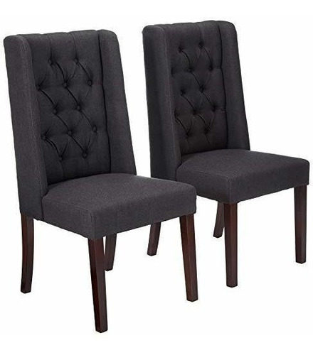 Billings Tufted Tela De Carbon Oscuro Sillas De Comedor Set 