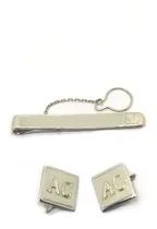 Comprar Conjunto Gemelos Y Traba Corbata Plata 925 Letras Grabadas Color Plateado