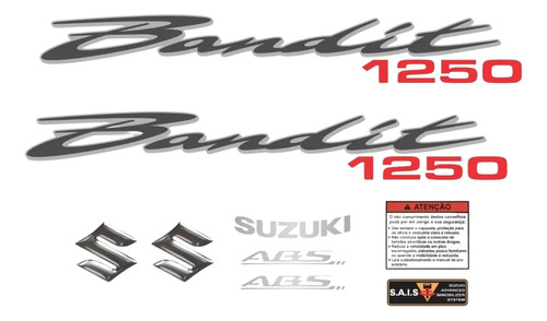 Kit Jogo Emblema Adesivo Suzuki Bandit 1250 2011 Preta 001