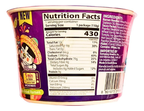 Habanero Limón Ramen Coreano Instantáneo Bowl 110 G.
