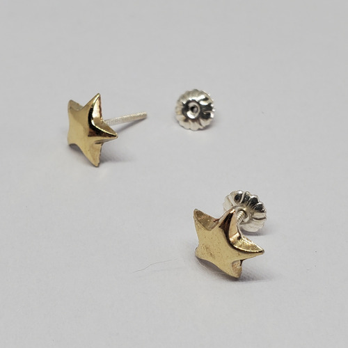 Imagen 2 de 9 de Aros Plata Y Oro Estrellas 8mm Pasante Rosca