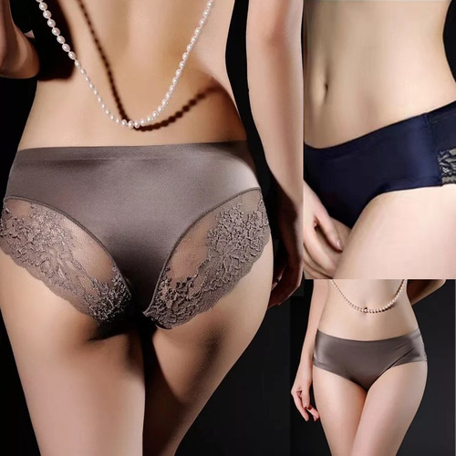 Bragas Transpirables Y Cómodo De Seda Hielo De Encaje 6 Pcs