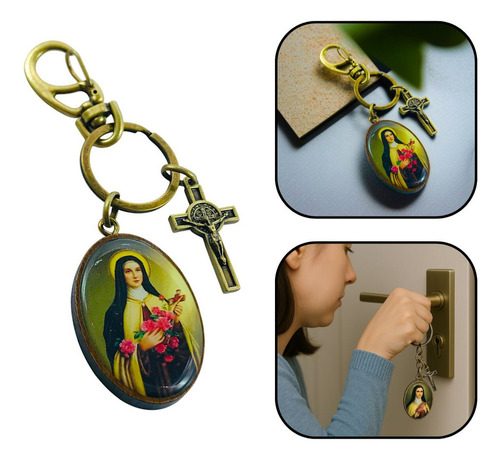 Chaveiro Santa Teresinha Do Menino Jesus Com Mosquetão