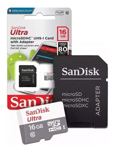 Cartão Memoria Microsd 16gb Sandisk Classe 10 Ultra 80mb/s F