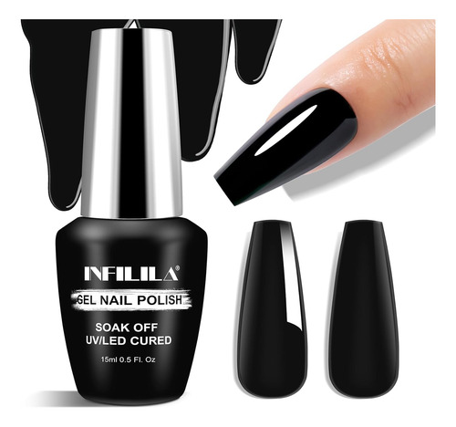 Nxj Infilila Esmalte De Uñas De Gel Negro, 0.5 Onzas Líquida