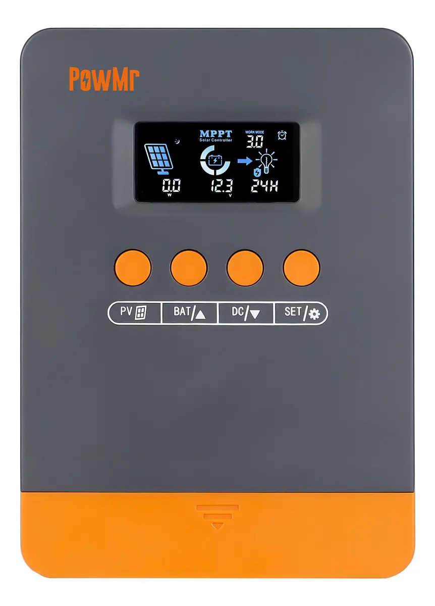 PowMr Controlador Carga Solar 25A MPPT 12V/24V Pantalla LCD Protección Sobrecarga