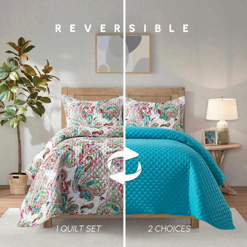 Juego De Colcha Reversible De 3 Piezas Individual Xl Lujo
