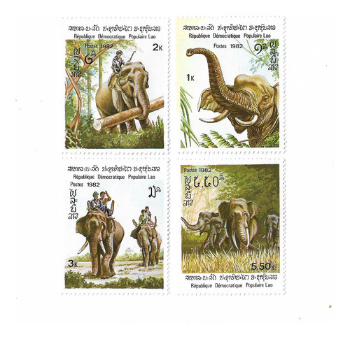  Laaos 1982 Fauna Elefantes Serie Mint 4 Valores Completa