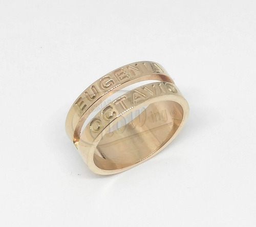 Imagen 2 de 3 de Anillo Oro 18k 2 Nombres Bajo Relieve 7gr