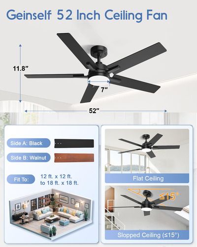 Ventilador De Techo Geinself 132 Cm Con Mando A Distancia In