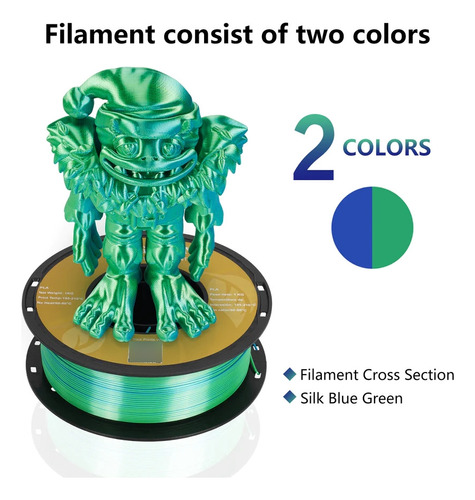Filamento Bi-color Silk Pla Green / Blue 1.75mm Kingroon