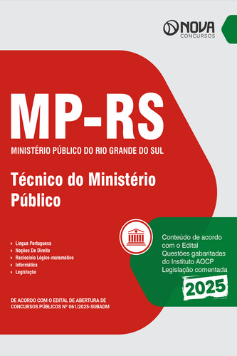 Apostila Completa Técnico Do Ministério Público Do Rio Grande Do Sul - Mp Rs 2025 - Editora Nova