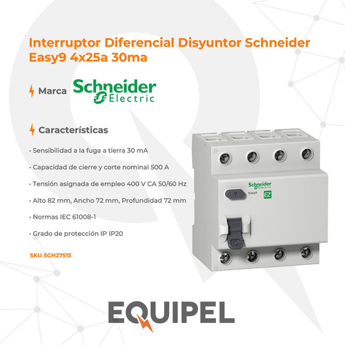 Interruptor Diferencial Disyuntor Schneider Easy9 4x25a 30ma
