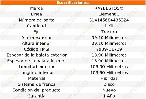 Balatas Híbridas Tra Chevrolet Spark 13 Raybestos E3