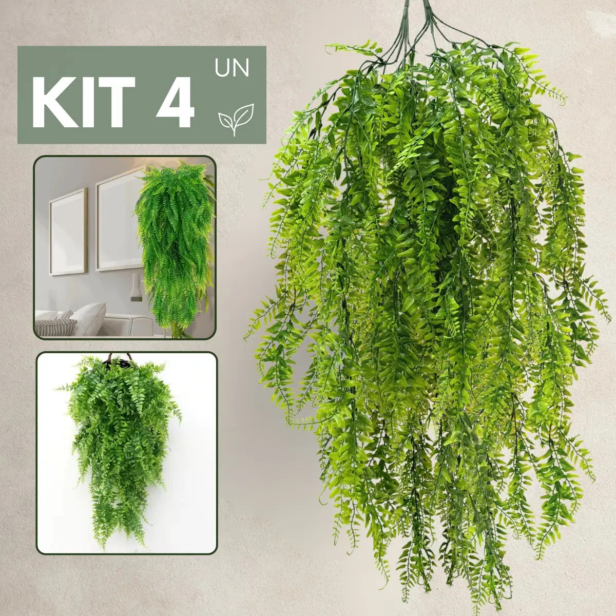 Kit 4 Pendentes Planta Artificial Samambaia Realista Verde Verde
